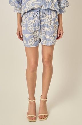 English Factory Embroidered Striped Shorts in Blue Cream at Nordstrom, Size X-Small