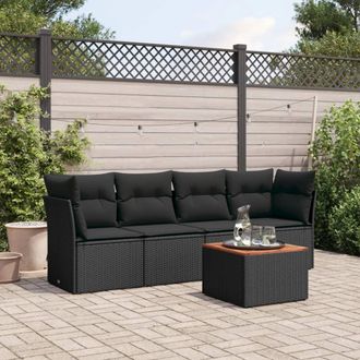 vidaXL Set De Muebles De Jard&iacute;n 5 Pzas Y Cojines Rat&aacute;n Sint&eacute;tico Negro Vidaxl