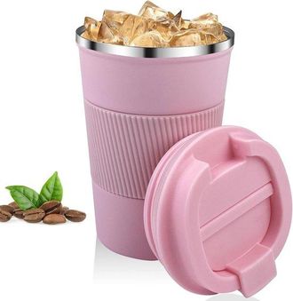 OEM Taza T&eacute;rmica De 380 Ml, A Prueba De Fugas, Con Doble Pared Aislante, Color Rosa, Reutilizable, Para Caf&eacute;, Agua Y T&eacute;