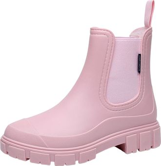 Generic Wellies Women Waterproof Short Wellington Boots Uk Fashion Ladies Comfortable Rain Boots Outdoors Garden Walking (Pink, 6.5)