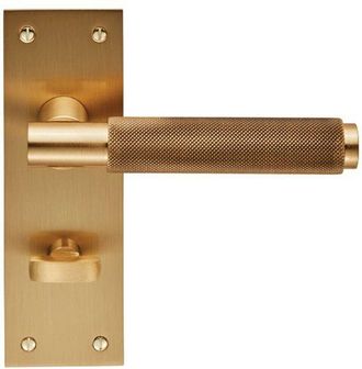 Loops PAIR Knurled Round Handle on Slim Bathroom Backplate 150 x 50mm Satin Brass