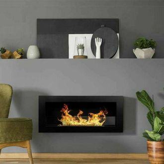 Dmora Chimenea De Bioetanol Dstacchin, Chimenea Ecol&oacute;gica, Hogar Sin Humo, Calefactor De Etanol, Made In Italy, 12x90 H40 Cm, Negro - Dmora