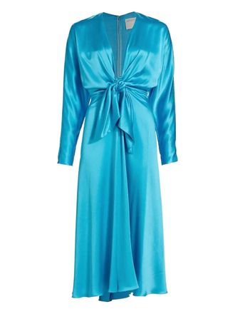 Alejandra Alonso Rojas tie-front long-sleeve midi dress - women - Silk - 14 - Blue