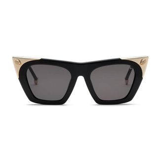 Philipp Plein Cat Eye, Shiny Black-Gold Sunglasses - Black