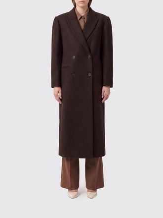 Twinset Double-Breasted Long Wool-Blend Coat with Peak Lapels