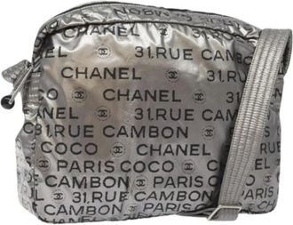 Chanel Pre-owned Cross Body Bags, female, Gray, Size: ONE SIZE Pre-owned Vintage Nylon Shoulder Bag