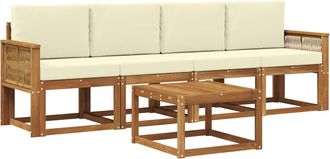 vidaXL Conjunto De Sof&aacute;s De Exterior 5 Uds. Natural Y Crema Poli&eacute;ster Vidaxl