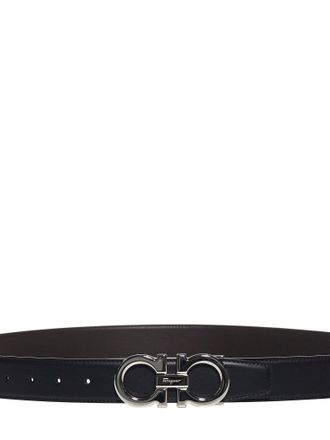 Ferragamo Mens Belt Gancini Reversible Black Leather Calf