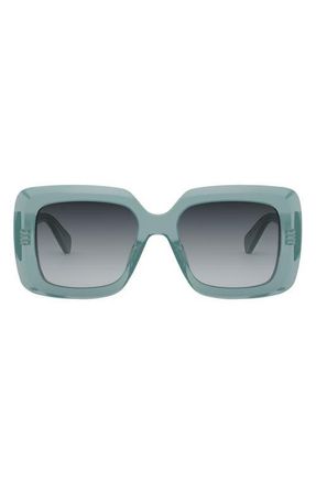 Celine Bold 3 Dots 54mm Square Sunglasses in Shiny Light Green /Smoke at Nordstrom