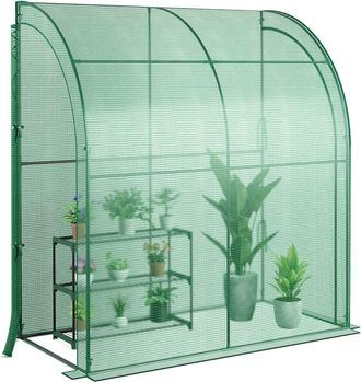 Costway Costway - Mini Invernadero Peque&ntilde;o Con Estante Para Flores, Invernadero De Pared Port&aacute;til Con Cubierta De Pe, Puertas Enrollables Con Cremallera, Plas