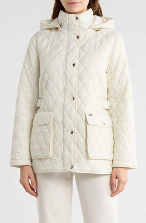 Tommy Hilfiger Hooded Diamond Quilted Jacket in Ecru at Nordstrom Rack, Size X-Large