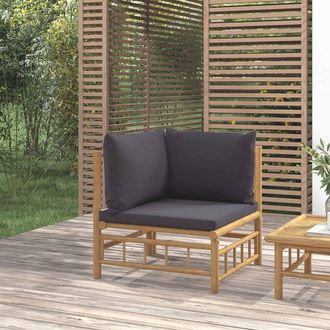 vidaXL Sof&aacute; Esquinero De Jard&iacute;n Bamb&uacute; Con Cojines Gris Oscuro Vidaxl