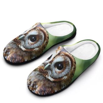 Generic Tawny Owl Mens Slippers Slip On Comfortable Fleece Cotton House Shoes Winter