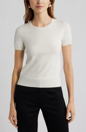 Open Edit Fitted Short Sleeve Sweater in Ivory at Nordstrom, Size Xx-Small