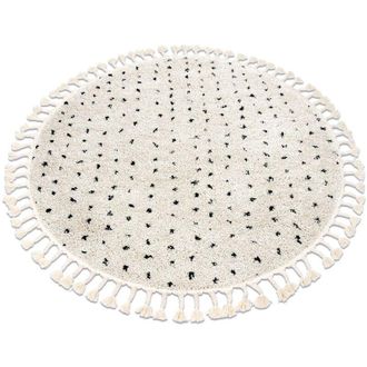RugsX Rugsx - Alfombra Berber Syla B752 Circulo Puntos Crema Franjas Bereber Marroqu&iacute; Shaggy Beige Circulo 160 Cm