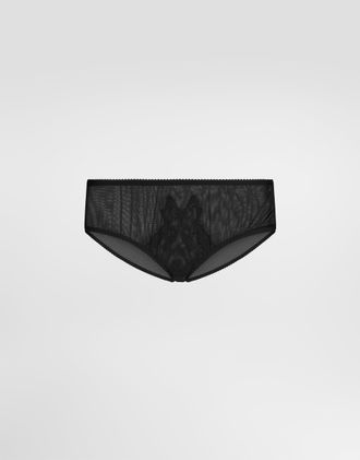 Dolce & Gabbana Tulle Briefs With Lace Inlay - Woman Underwear Black 1