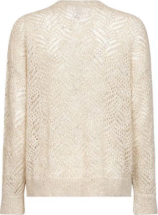 Brunello Cucinelli Womens Knit Sweater Abstract Leaf Beige Polyamide