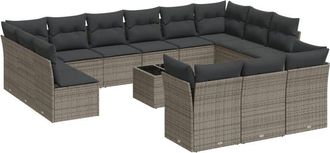 vidaXL Set De Sof&aacute;s De Jard&iacute;n 14 Pzas Con Cojines Rat&aacute;n Sint&eacute;tico Gris Vidaxl