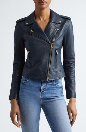 L'agence Lambskin Leather Biker Jacket in Midnight at Nordstrom Rack, Size X-Small