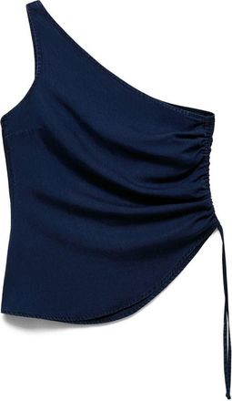 Mango Gathered One-Shoulder Denim Top in Dark Blue at Nordstrom, Size X-Large