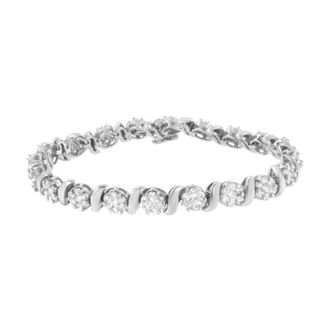House of Brilliance 14K White Gold 5 1/4 cttw Diamond S-Link Floral Cluster Tennis Bracelet (I-J,SI2-I1)