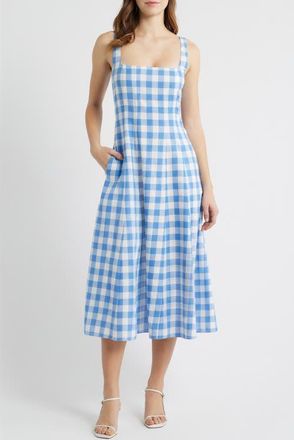 Cleobella Ardena Organic Cotton Ginghanm Dress in Blue Bonnet Gingham at Nordstrom, Size X-Large