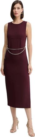 Twinset Midi jurk met kettingdetail zonder mouwen - Dames - Casual kleedjes - Rood - S - Polyester - Kleedjes