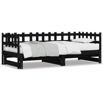 Berkfield Home Pull-out Day Bed Black 2x(90x190) cm Solid Wood Pine