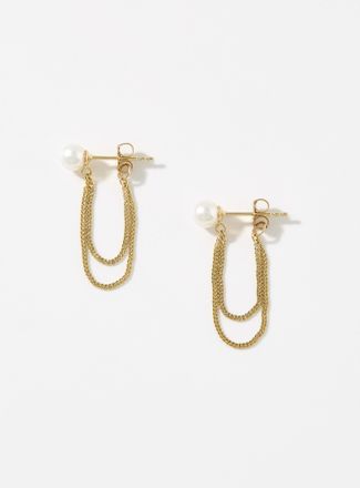Poppy Finch Womens Double-chai and pearl earrings