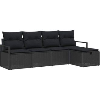 vidaXL Conjunto De Sof&aacute; De Jard&iacute;n Con Coj&iacute;n 5 Pcs Negro Polirat&aacute;n