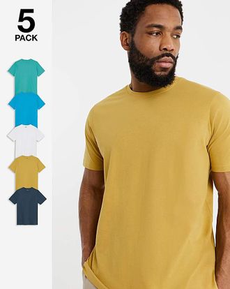 Jacamo 5 Pack Multi Crew Neck T-Shirts Long