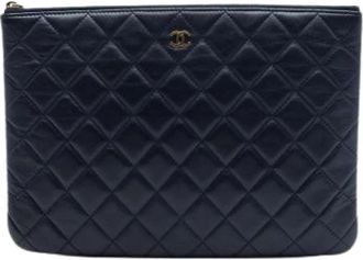 Chanel Pre-owned Quilted Lambskin Clutch - Dames - Vintage Clutch - Blauw - ONE Size - Leer - Vintage