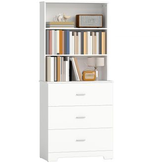 OEM Librer&iacute;a De 6 Niveles Con 3 Cajones 3 Estantes Abiertos Armario Alto Para Sal&oacute;n Estudio Oficina 79x39,5x182,2 Cm Blanco