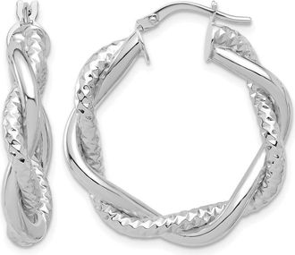 Diamond2Deal 14K Gold Polished and Textured Twisted Round Hoop Earrings