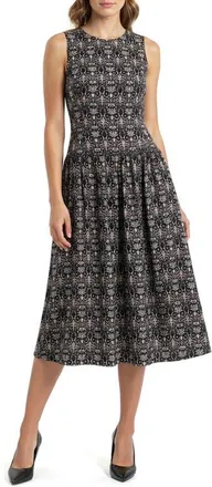 Mila Mae Paisley Cotton Fit & Flare Midi Dress in Black Floral at Nordstrom, Size X-Small