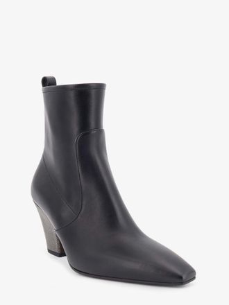 Brunello Cucinelli Womens Ankle Boots Precious Heel Leather Black