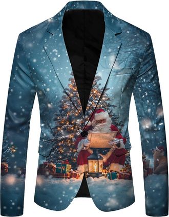 Generic Christmas Blazer for Men Slim Fit One Button Notched Lapel Blazer Jacket for Men with Pockets Business Lightweight Mens Blazers Xmas Costume