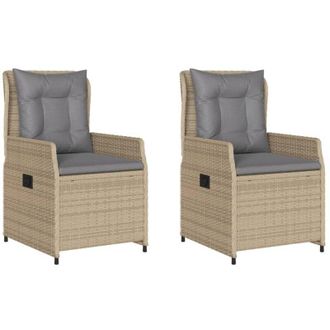 vidaXL Vidaxl - Sillones Reclinables De Jard&iacute;n 2 Uds Rat&aacute;n Sint&eacute;tico Beige