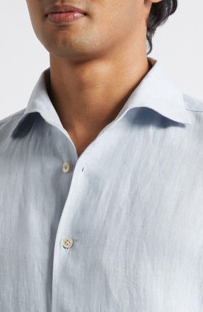 Eleventy Linen Button-Up Shirt in 08N Denim at Nordstrom, Size Xxx-Large