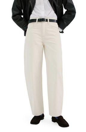 Mango High Waist Barrel Jeans in Off White at Nordstrom, Size 14