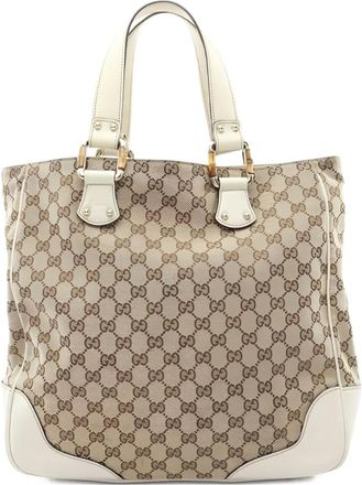Gucci 2000s Bamboo Horsebit GG canvas shopper - Beige