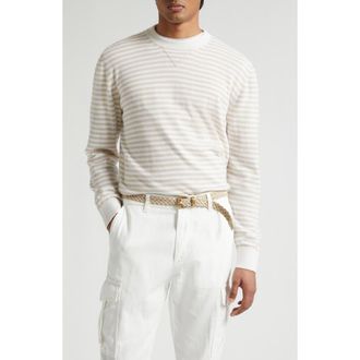 Eleventy Stripe Cashmere Crewneck Sweater in 01-02 White/Beige at Nordstrom, Size Xxx-Large