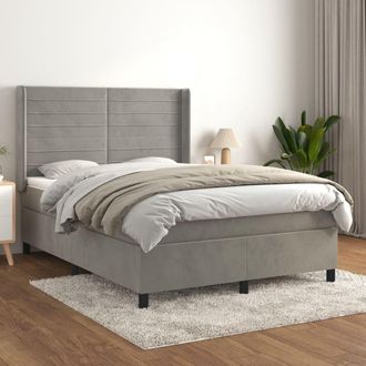 vidaXL Vidaxl - Cama Box Spring Con Colch&oacute;n Terciopelo Gris Claro 140x200 Cm
