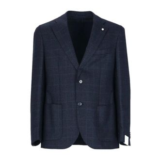 L.B.M. 1911 Blazers, male, Blue, Size: XL Blue Checked Slim Fit Blazer