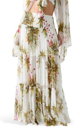 Marciano Tamia Print Tiered Maxi Skirt in Brown at Nordstrom, Size 6 Us