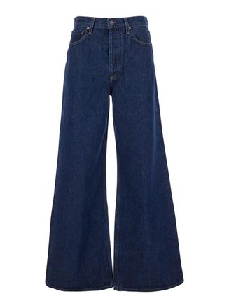 A Gold E Dame Blue Jeans With Logo Patch On The Rear And Wide Leg In Denim Woman