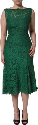 Dolce & Gabbana Floral Lace Midi Dress - Dames - Casual kleedjes - Groen - 4XL - Katoen - Kleedjes