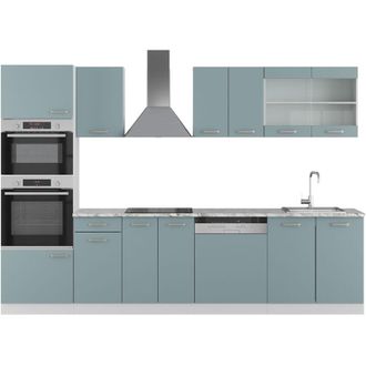 Vicco Mueble De Cocina R-line, Gris Azulado, 300 Cm Con Armario Alto, Et M&aacute;rmol
