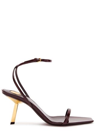 Saint Laurent Lee 75 Glossed Leather Sandals - Brown - 38 (IT38 / UK5)