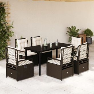 vidaXL Set Comedor De Jard&iacute;n 7 Pzas Con Cojines Rat&aacute;n Sint&eacute;tico Marr&oacute;n Vidaxl